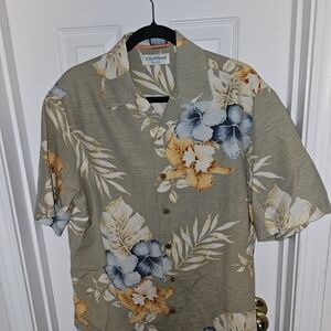 Caribbean Floral Button Down Shirt - Olive, Blue, and Orange